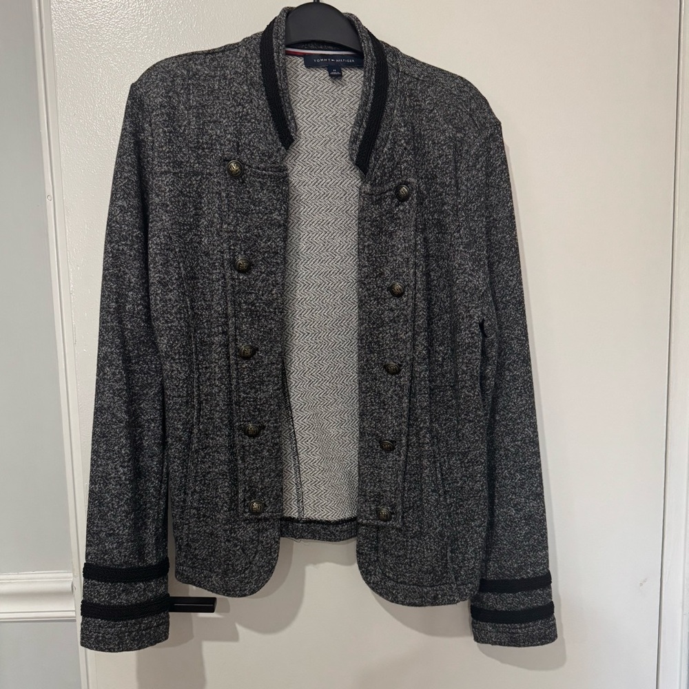 Tommy Hilfiger Gray Military Style Jacket with Black Trim